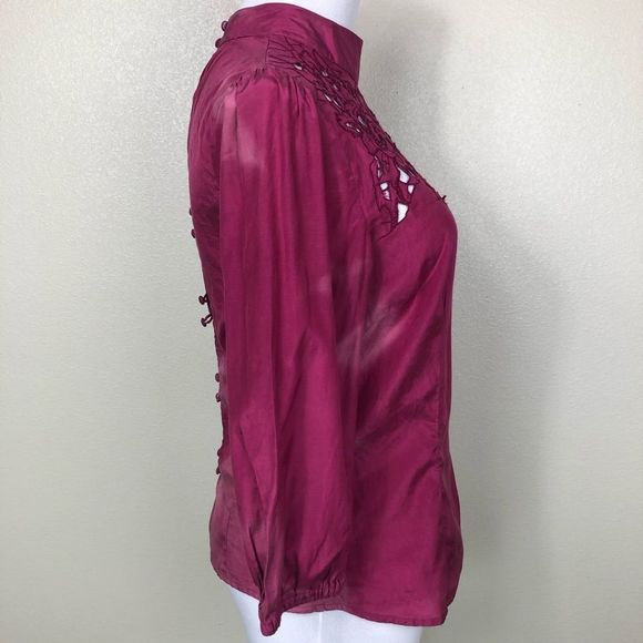 🛍 4/$20 ASOS Fuchsia Pink Embroidered Eyelet Mock-neck Top - Picture 4 of 8